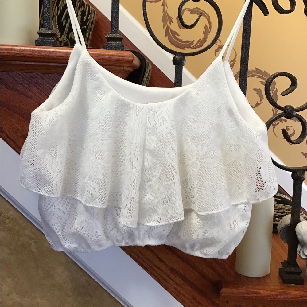 Charlotte Russe White Ruffle Lace Spaghetti Strap Top size M